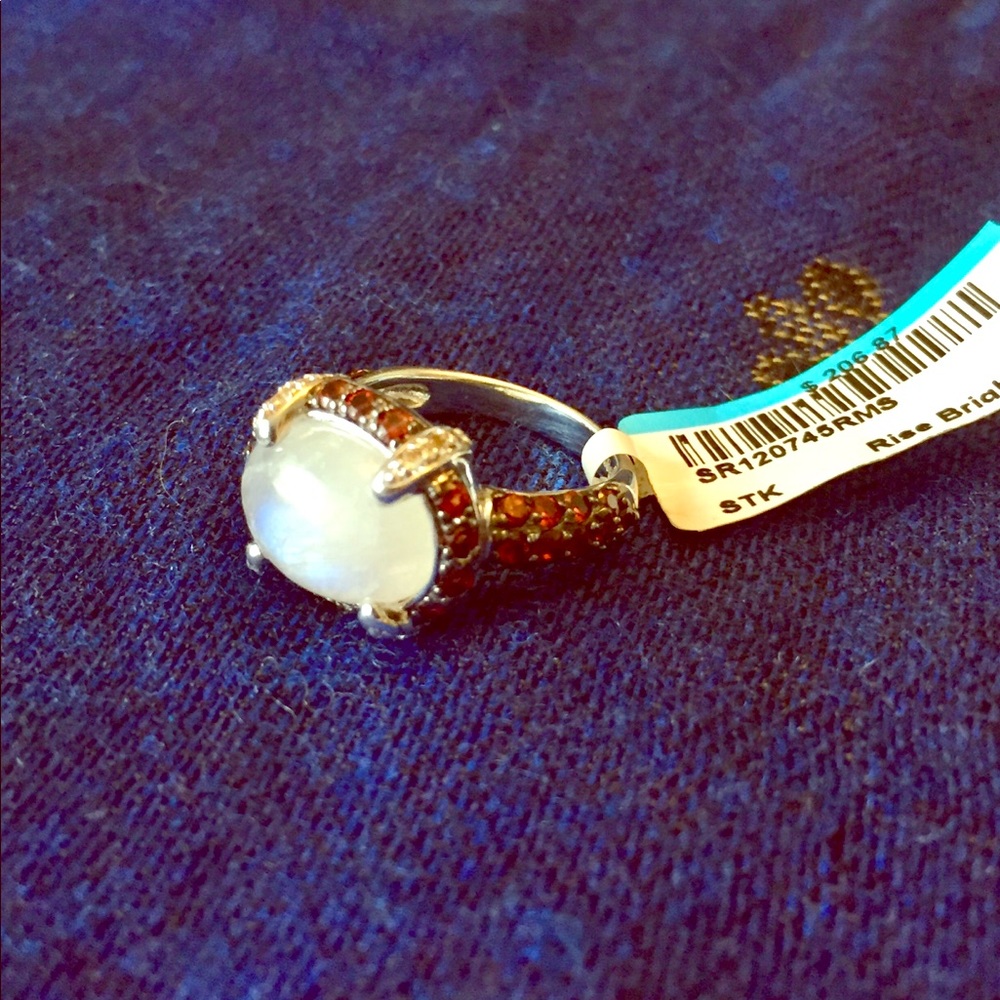 Sterling Silver Rainbow Moonstone and Garnet ring